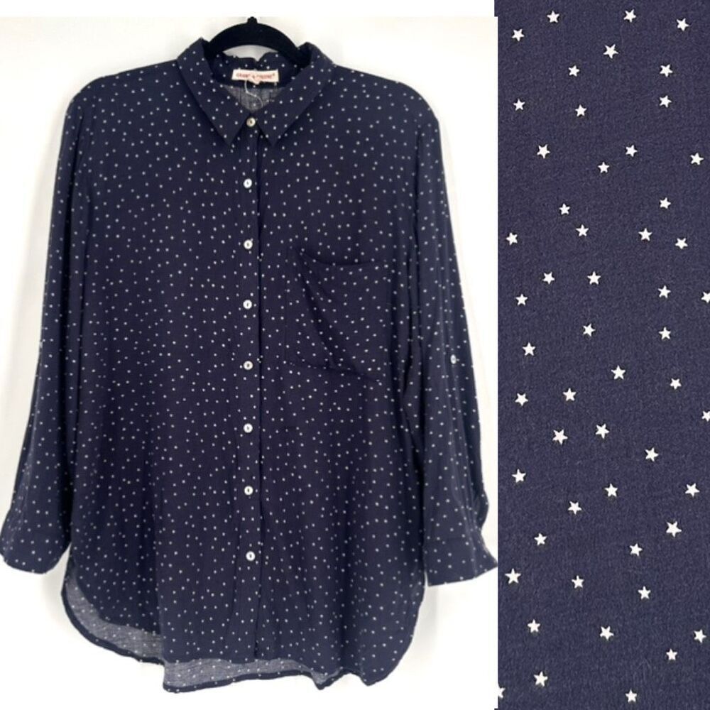 Grand &  Greene blue‎ star print size large button down long sleeve casual shirt